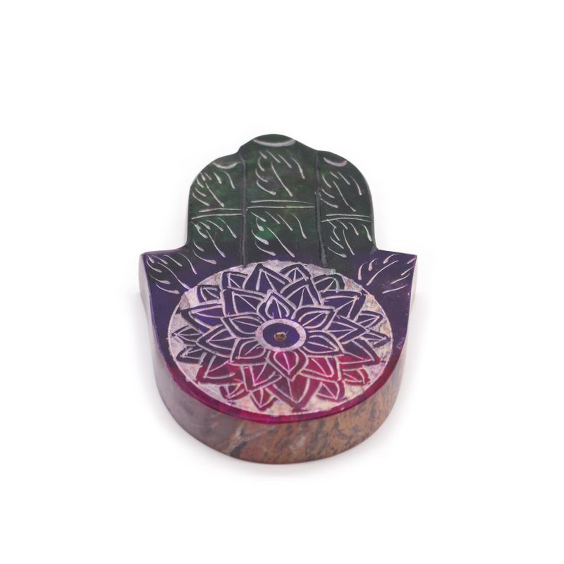 Držač kadidla z mydlového kamene Hamsa - lotusový květ, 9 × 6 cm