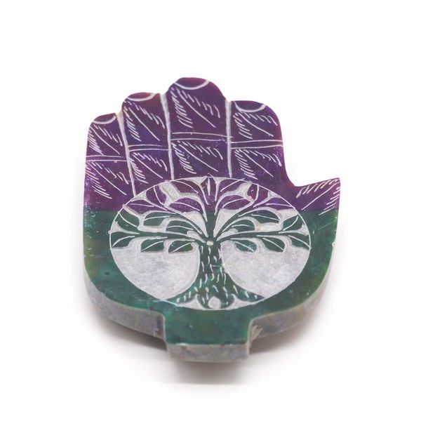 Saponitový držák na kadidlo Hamsa Střední 13x9 cm - Strom života