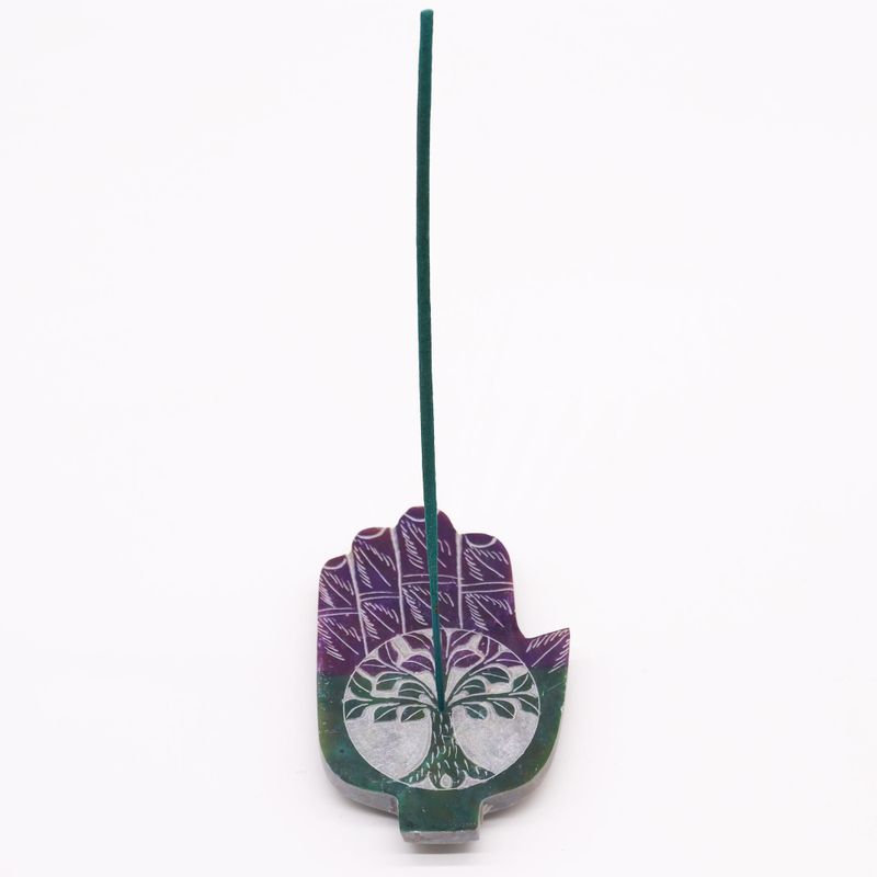 Saponitový držák na kadidlo Hamsa Střední 13x9 cm - Strom života