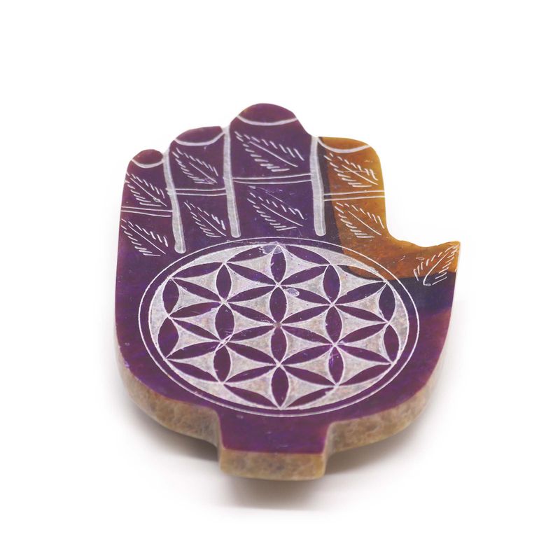 Mýdlový kámen Střední Hamsa držák na kadidlo 13x9 cm - Květ života
