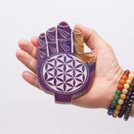 Mýdlový kámen Střední Hamsa držák na kadidlo 13x9 cm - Květ života