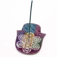 Držák na kadidlo z mýdlového kamene, velký, s motivem Hamsa, 18x15x1.2 cm - 7 čaker