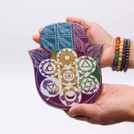 Držák na kadidlo z mýdlového kamene, velký, s motivem Hamsa, 18x15x1.2 cm - 7 čaker