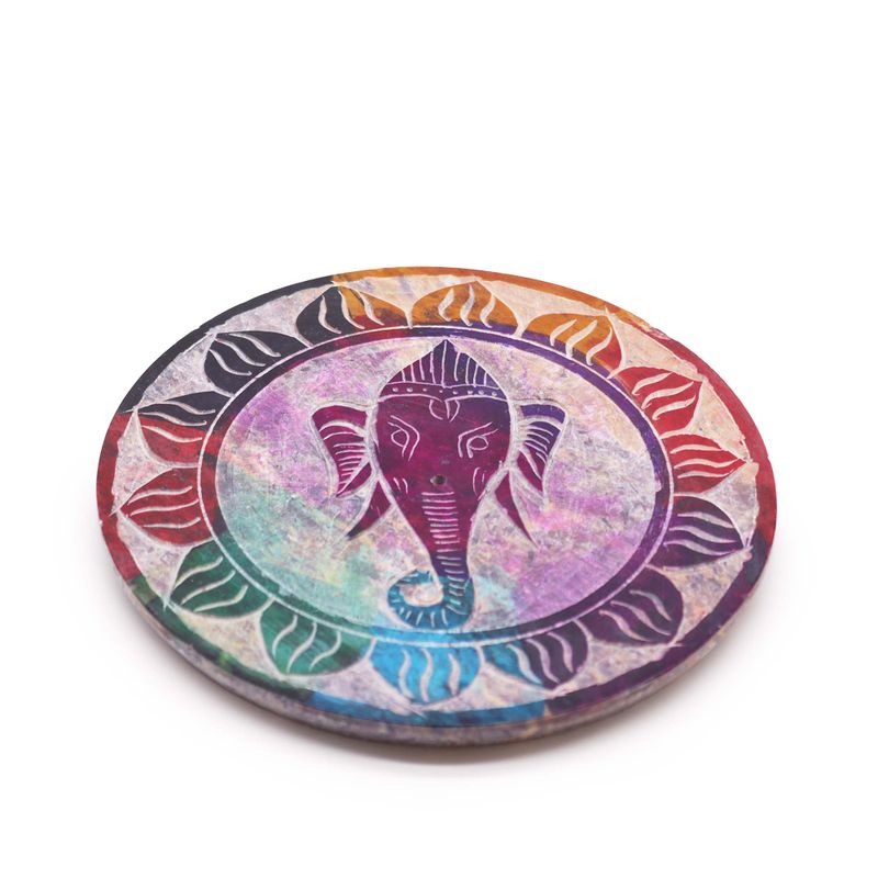 Držák na kadidlo z mýdlového kamene, diskový, 10 cm - Ganesha