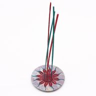 Držák na vonné tyčinky z mýdlového kamene, diskový, 10 cm – Slunečnice (držák na 5 tyčinek)