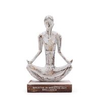 Dřevěná Yoga Lady Figurka - Bílá Vymývaná -Lehká Pozice - "Breathe in Breathe out Brilliance"