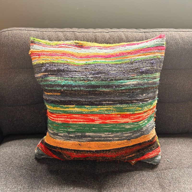 Povlečení na Polštář z Hadrovitého Koberce - 40x40cm - Naturální Zelená