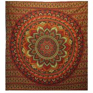 Dvojitý Bavlněný Přehoz na Postel / Nástěnný Závěs - Klasická Mandala - Zelená