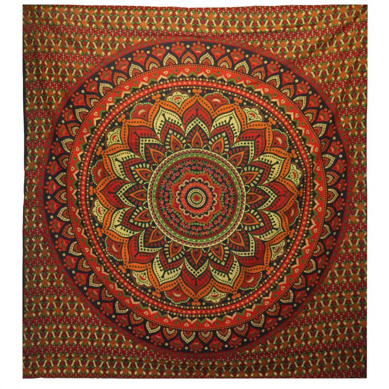 Dvojitý Bavlněný Přehoz na Postel / Nástěnný Závěs - Klasická Mandala - Zelená
