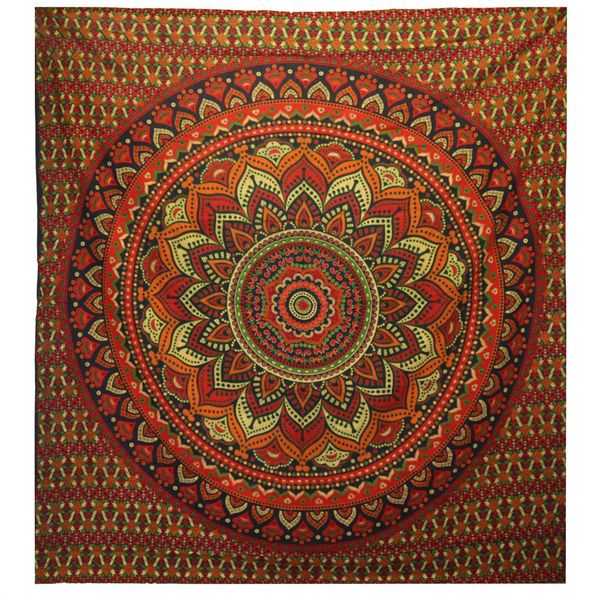 Dvojitý Bavlněný Přehoz na Postel / Nástěnný Závěs - Klasická Mandala - Zelená