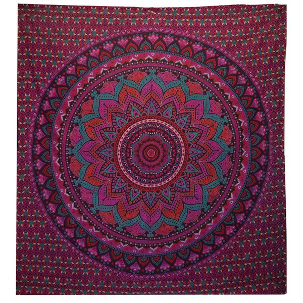 Dvojitý Bavlněný Přehoz na Postel / Nástěnný Závěs - Klasická Mandala - Fialová