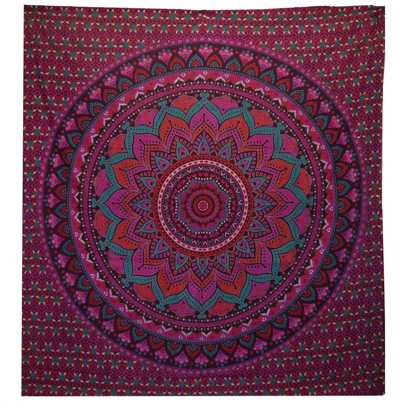 Dvojitý Bavlněný Přehoz na Postel / Nástěnný Závěs - Klasická Mandala - Fialová