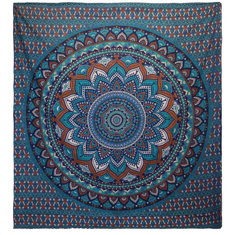 Dvojitý Bavlněný Přehoz na Postel / Nástěnný Závěs - Klasická Mandala - Tyrkysová