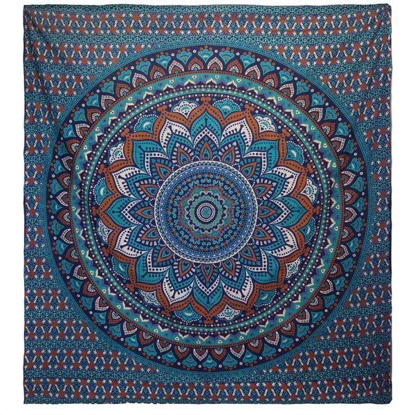 Dvojitý Bavlněný Přehoz na Postel / Nástěnný Závěs - Klasická Mandala - Tyrkysová
