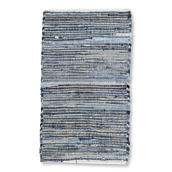 Střední Koberec z Juty a Recyklované Bavlny - 90x150cm - Modrý