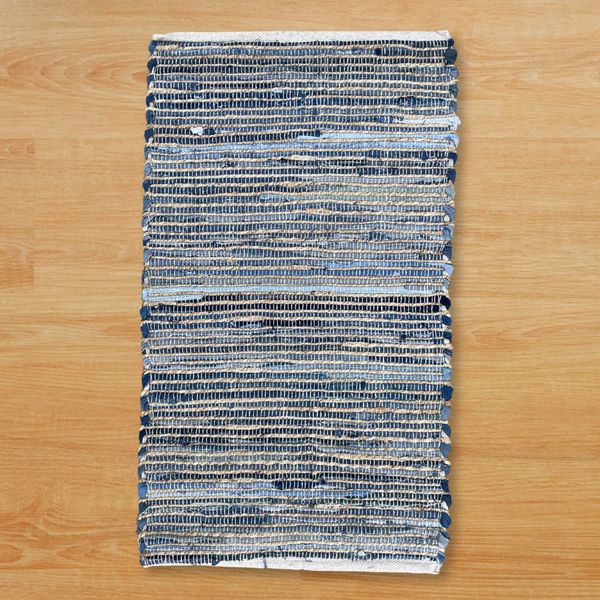 Střední Koberec z Juty a Recyklované Bavlny - 90x150cm - Modrý