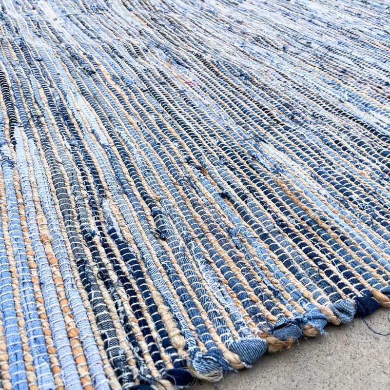 Velký Koberec z Juty a Recyklované Bavlny - 130x170cm - Modrý