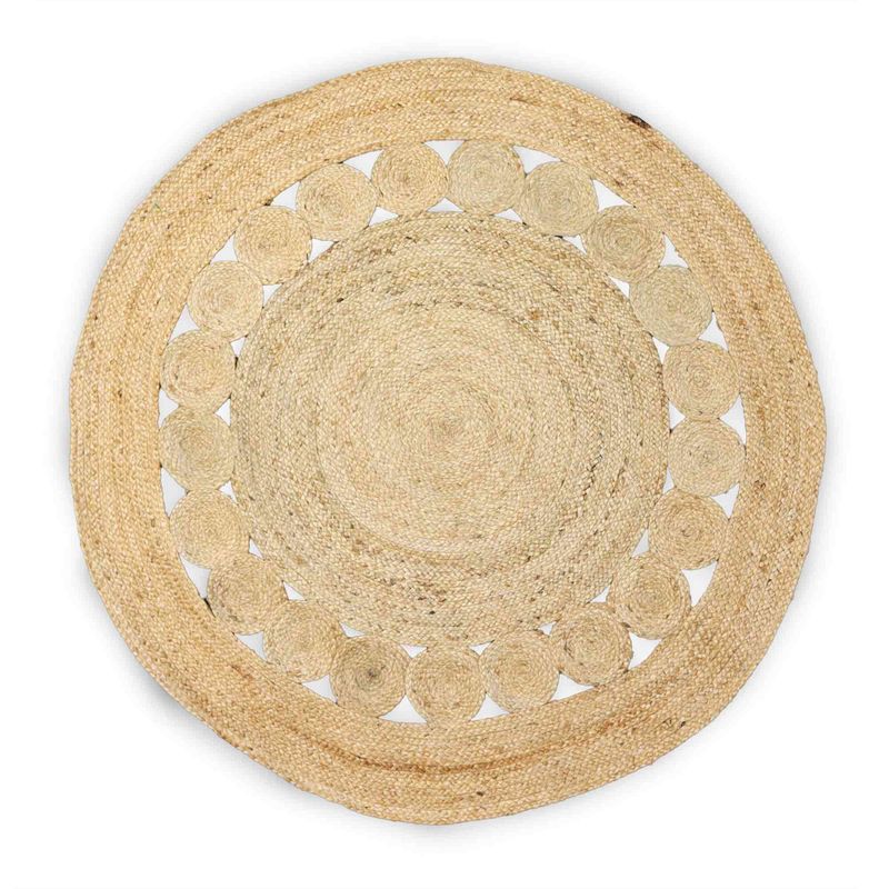 Velký Kruhový Měkký Jutový Koberec s Kruhy Uvnitř  120cm