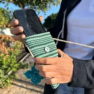 Taška / Kapsa na Telefon - Zelené Pásy - Květinový Dekor