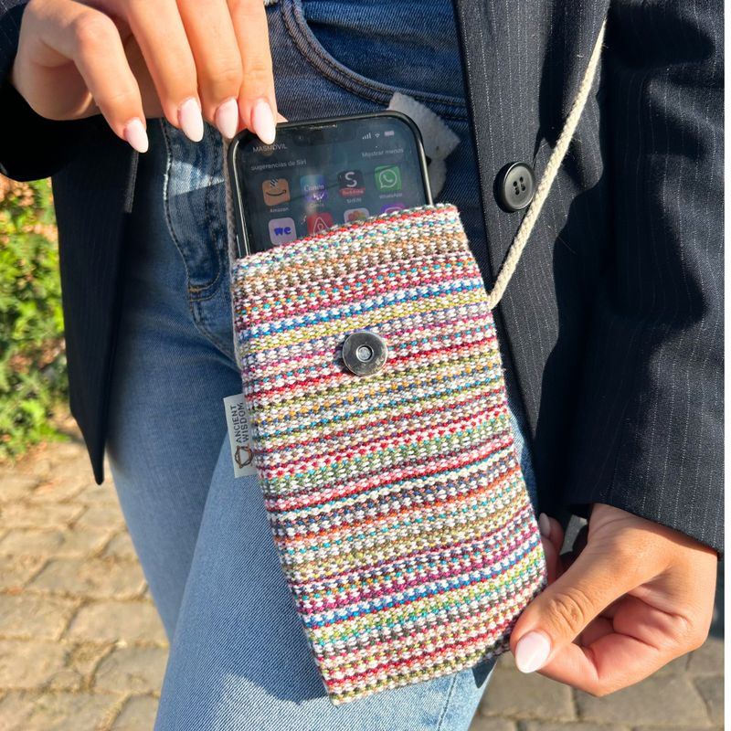 Taška / Kapsa na Telefon - Růžové Pásy - Dekor s Králíčkem