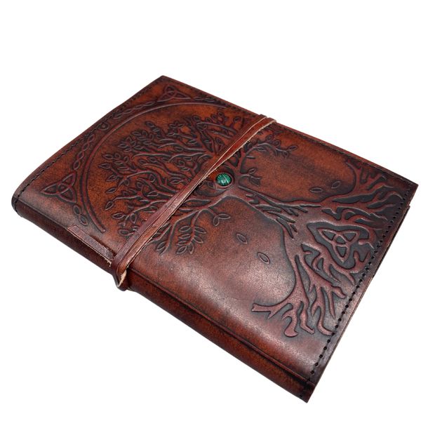 Malý Strom Života - Kožený Zápisník se Šňůrkou a Kamínkem - 18x13x2cm - 160 Stran