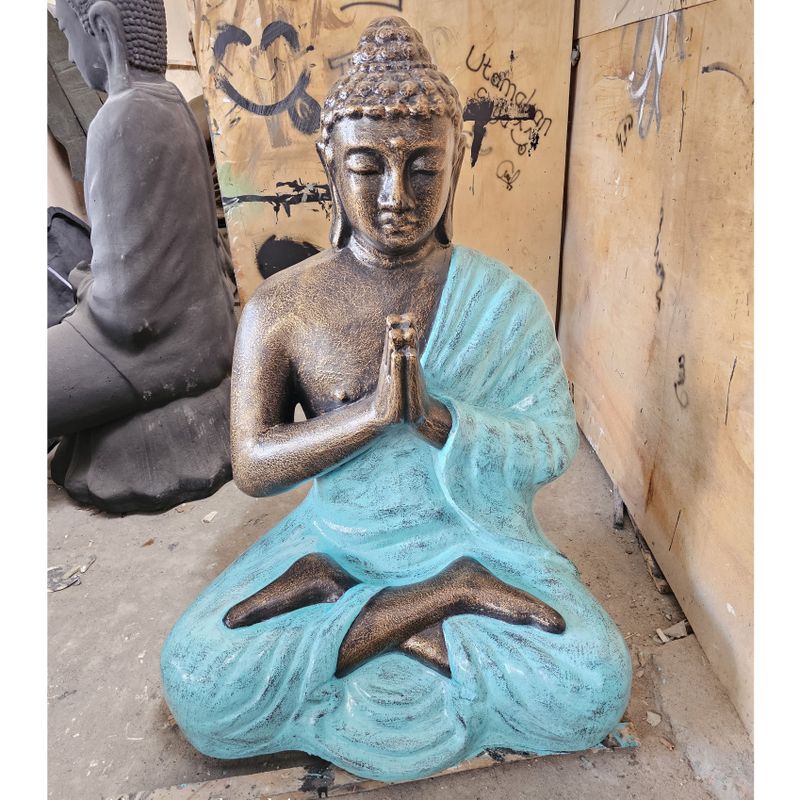 Středně Velký Tyrkysový & Zlatý Modlící se Buddha - 1.2m