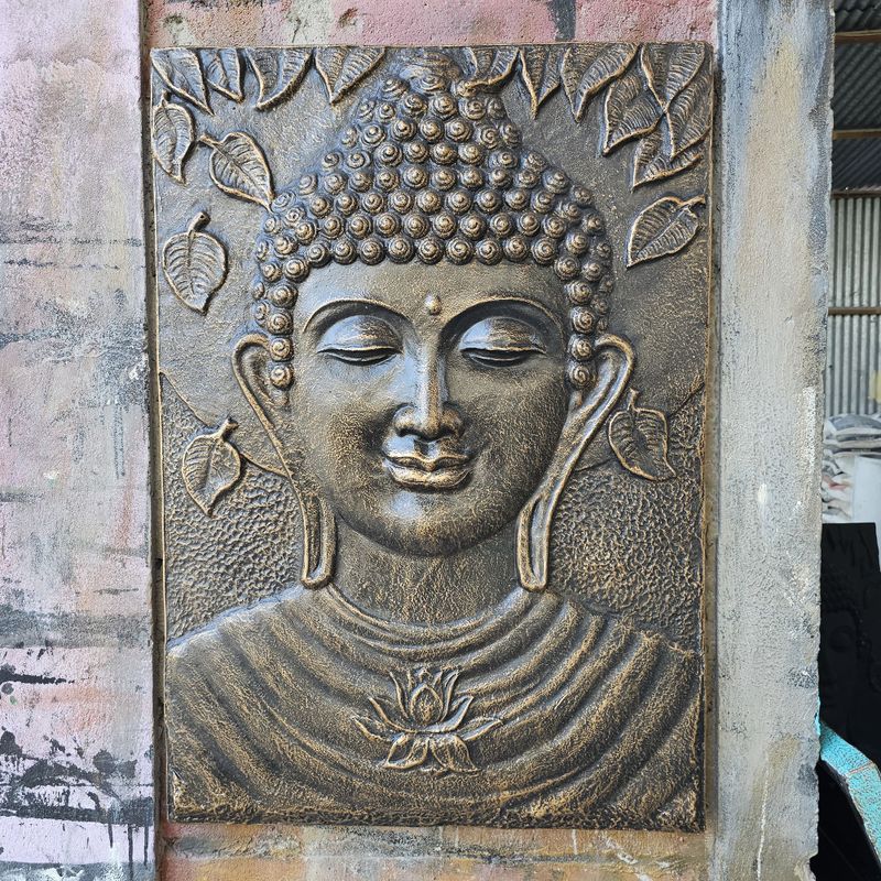 Velký Rám - Antický Zlatý Buddha Reliéf - 0.7x1m