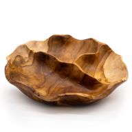 Hladká Kulatá Mísa na Ovoce z Teakového Dřeva se 3 Sekcemi - 30x5.5cm