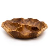 Hladká Kulatá Mísa na Ovoce z Teakového Dřeva se 3 Sekcemi - 30x5.5cm