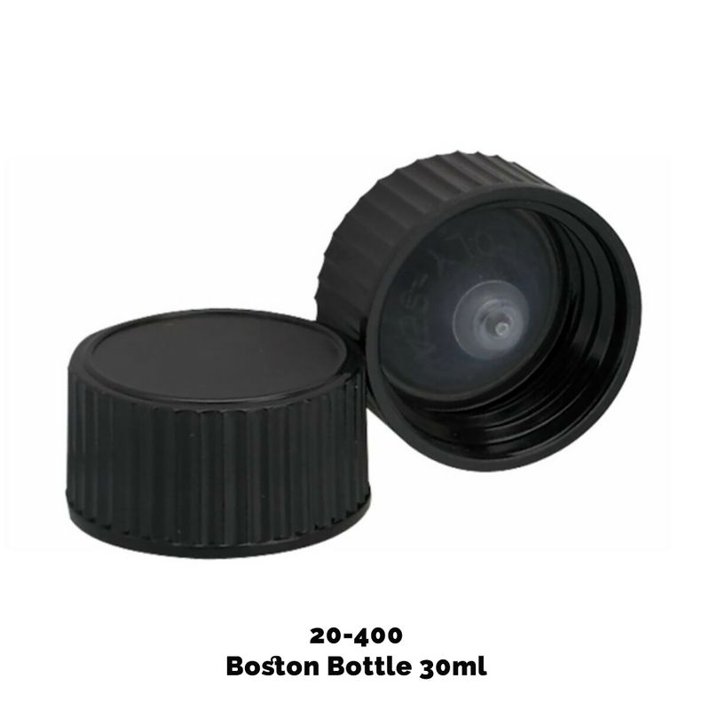 Uzávěr pro Jantarovou Bostonskou Lahev (pro 30ml & 60ml) - Černý Plastový 20-400mm