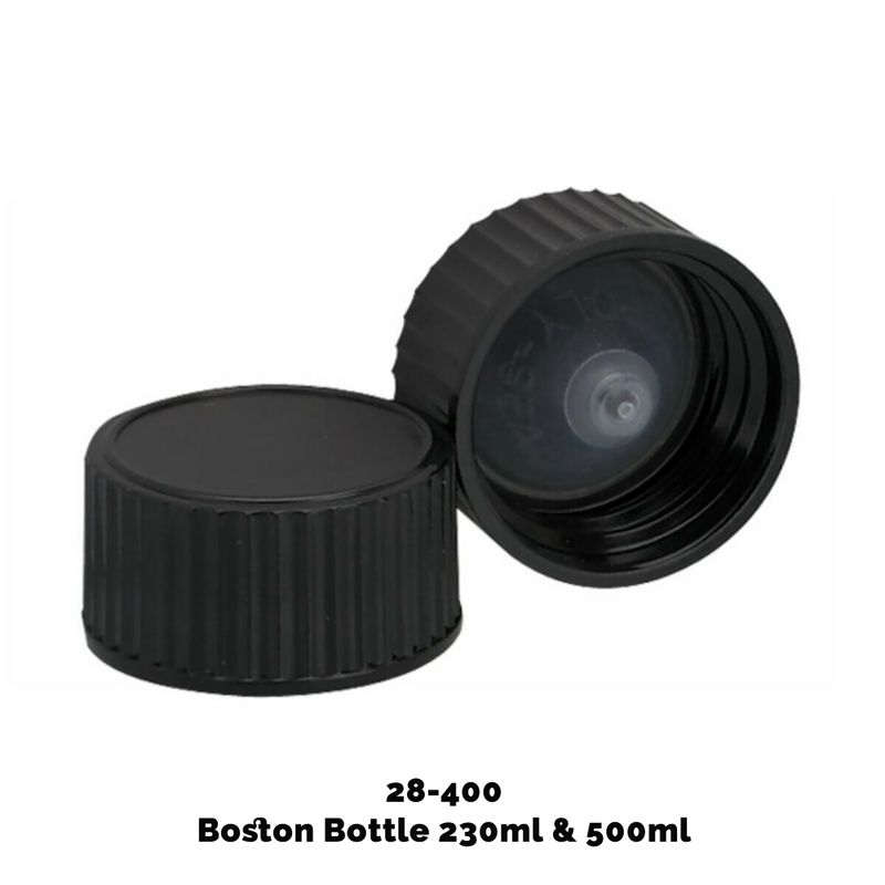 Uzávěr pro Jantarovou Bostonskou Lahev (pro 230ml & 500ml) - Černý Plastový 28-400mm