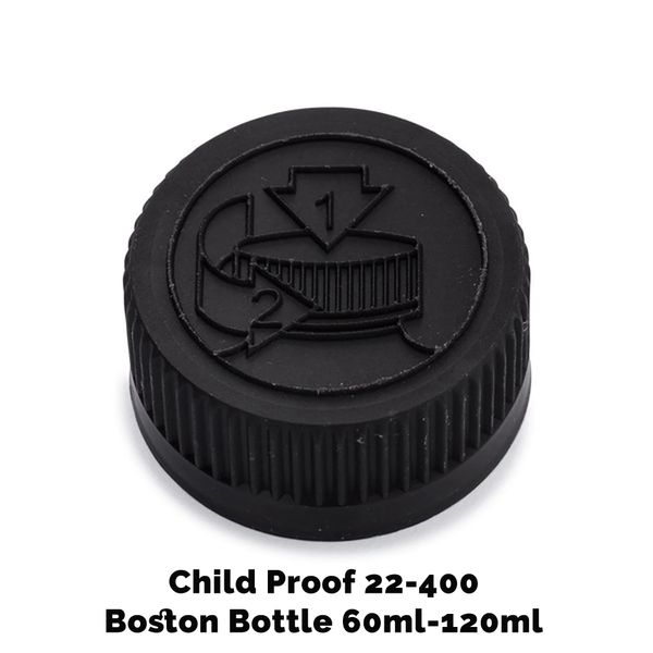 Uzávěr pro Jantarovou Bostonskou Lahev s Dětskou Pojistkou 22mm (pro 120ml) - Černý Plastový