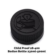 Uzávěr pro Jantarovou Bostonskou Lahev s Dětskou Pojistkou 28mm (pro 230ml & 500ml) - Černý Plastový