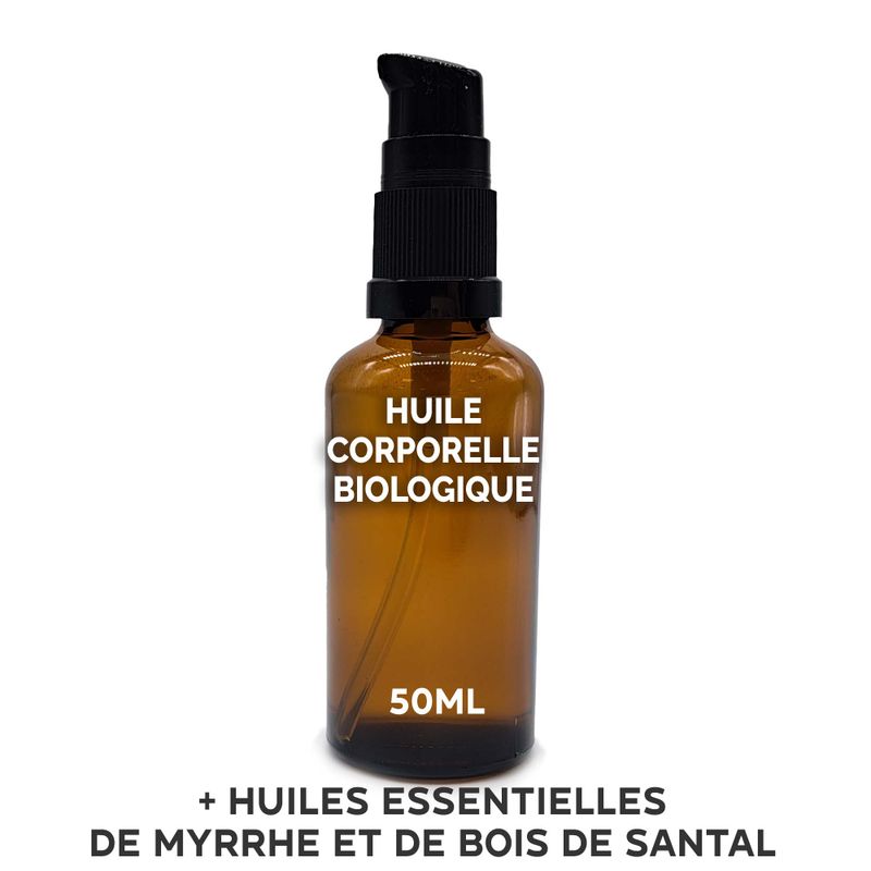 Organický Tělový Olej 50ml - Santalové Dřevo & Myrha - Bez Etikety