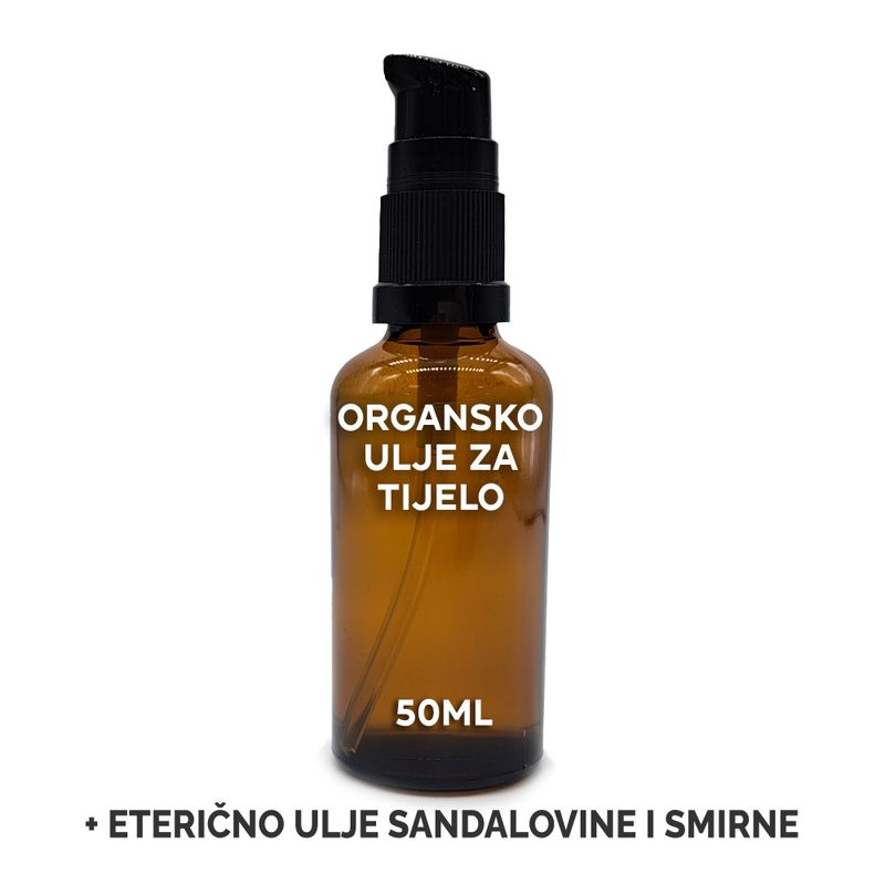 Organický Tělový Olej 50ml - Santalové Dřevo & Myrha - Bez Etikety