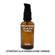 Organický Tělový Olej 50ml - Santalové Dřevo & Myrha - Bez Etikety