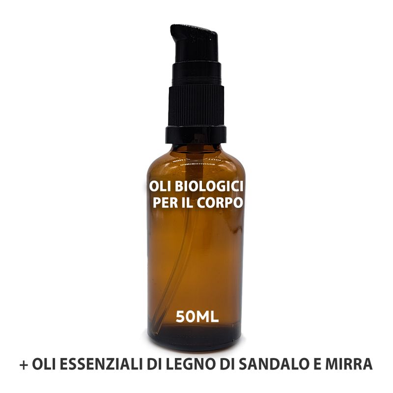 Organický Tělový Olej 50ml - Santalové Dřevo & Myrha - Bez Etikety
