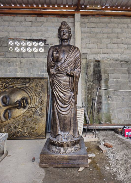 Vysoký Antický Zlatý Stojící Buddha - 3m