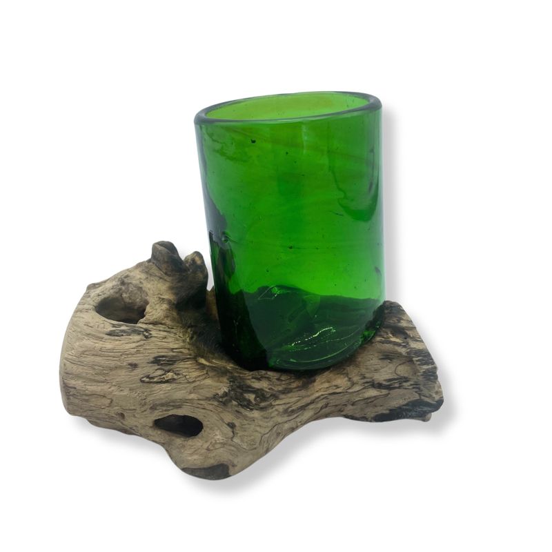 Recyklované Sklo na Dřevě - Whisky Sklenička