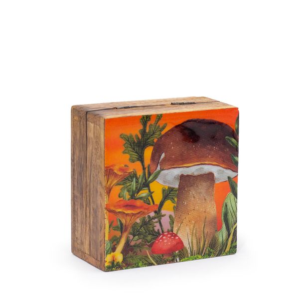 Malá Smaltovaná Čtvercová Krabička 10x10x4.2cm - Hříbový Design - Kaštanový