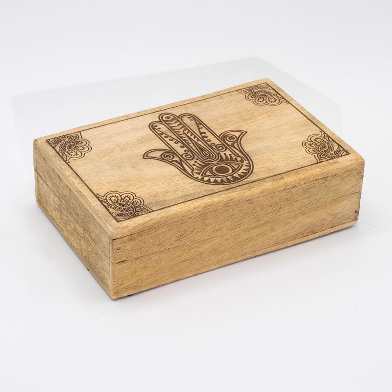 Velká Obdélníková Krabička 21.5x14x6.3cm - Hamsa Černý Gravír