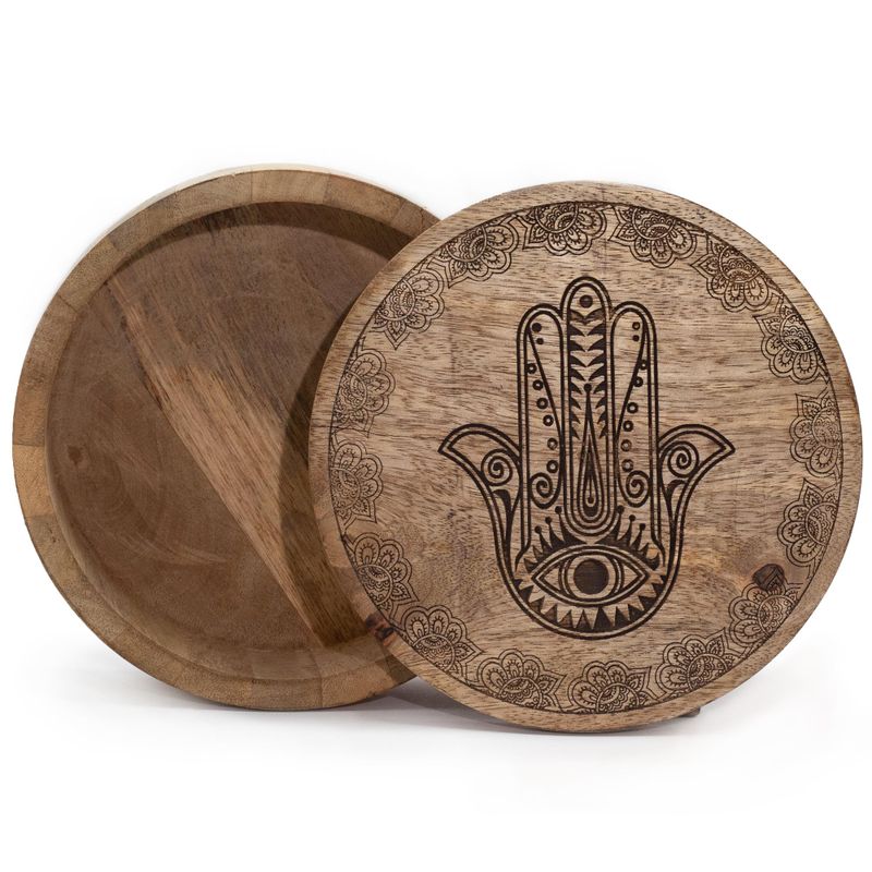 Velká Okrouhlá Krabička 17.5x7.5cm - Hamsa Černý Gravír