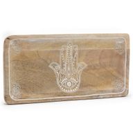 Dlouhý Podnos 30x15x2.5cm - Hamsa Design Bílá Vymývaná