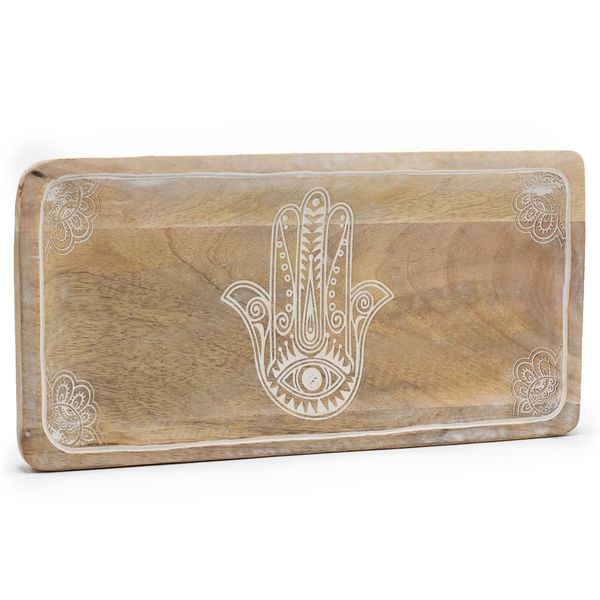 Dlouhý Podnos 30x15x2.5cm - Hamsa Design Bílá Vymývaná