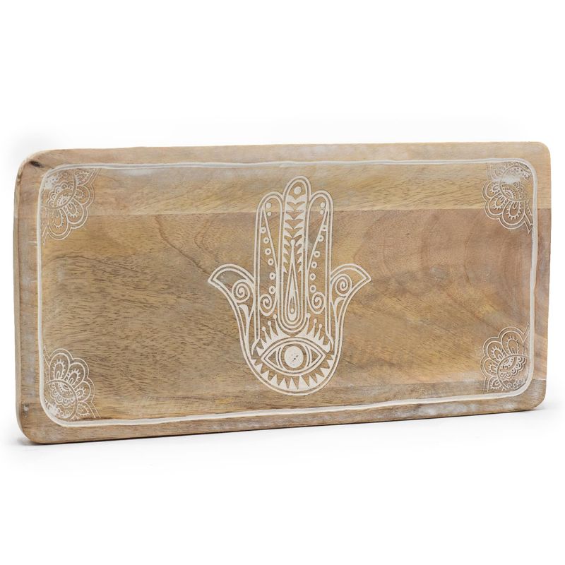 Dlouhý Podnos 30x15x2.5cm - Hamsa Design Bílá Vymývaná
