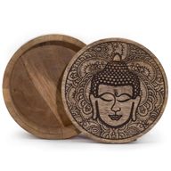 Velká Okrouhlá Krabička 17.5x7.5cm - Tvář Buddhy Černý Gravír