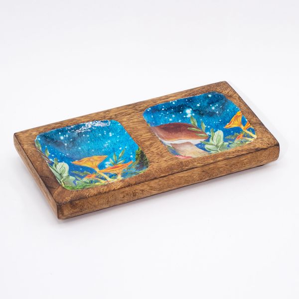 Dvojitý Podnos na Drobnosti 20x10x2.5cm - Hříbový Design - Modrozelený