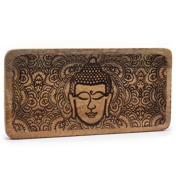 Dlouhý Podnos 30x15x2.5cm - Tvář Buddhy Černý Gravír