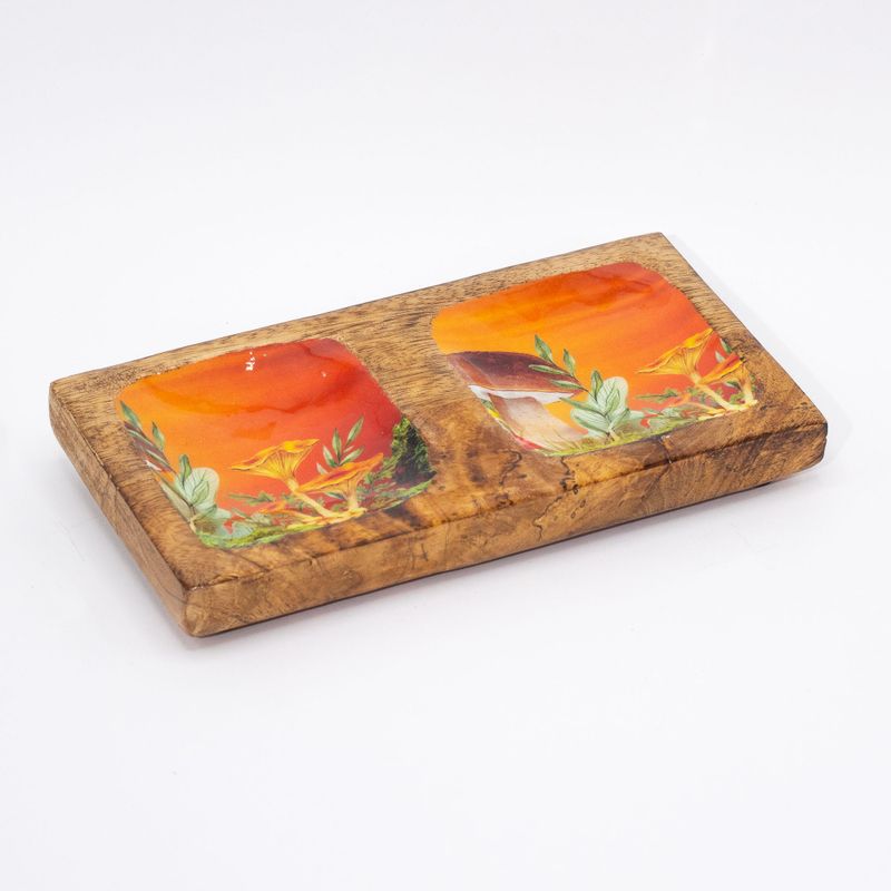 Dvojitý Podnos na Drobnosti 20x10x2.5cm - Hříbový Design - Modrozelený