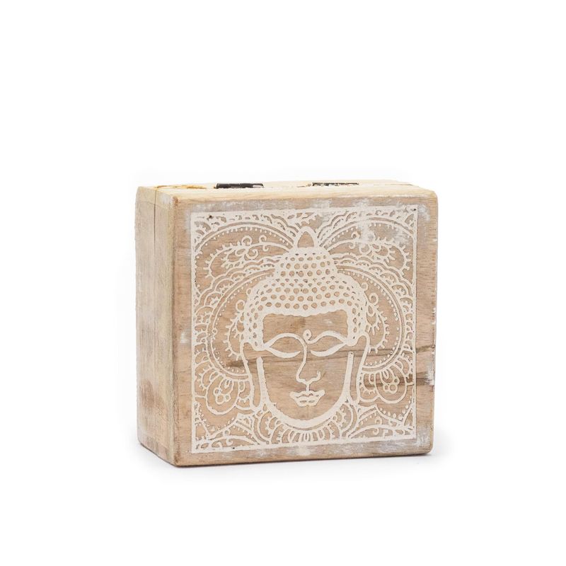 Malá Čtvercová Krabička 10x10x4.2cm - Tvář Buddhy - Bílá Vymývaná
